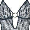 Black Mesh Heart Buckle Open Crotch Jumpsuit Sexy Perspective Temptation