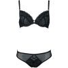 Star Embroidered Mesh Bra & Low Waist Briefs Set - Black