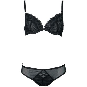 Star Embroidered Mesh Bra & Low Waist Briefs Set – Black