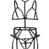 Pink Floral Lace Halter Thong Set with Adjustable Straps