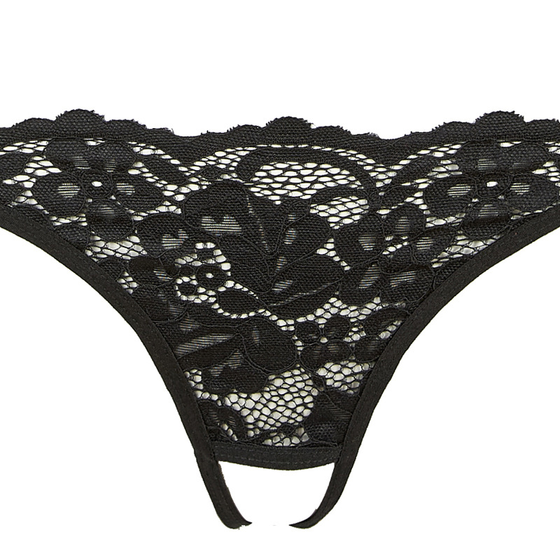 Black Lace Hollow-out Bra & Open Crotch Panty Set - Sexy Lingerie Sling Underwear for Women - Image 5