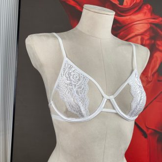 White Lace Cut Out Underwire Bra & Garter Panty Set – Blue
