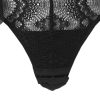 Sexy Black Lace Mesh Button Long Sleeve Jumpsuit for Women