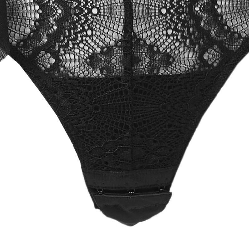 Sexy Black Lace Mesh Button Long Sleeve Jumpsuit for Women - Image 4