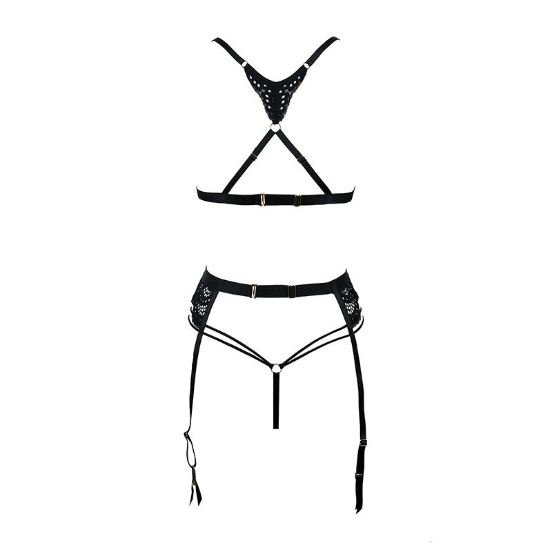 French Pure Desire Lace Triangle Cup Low Waist Thong Sexy Cross Back Lingerie Set - Image 3