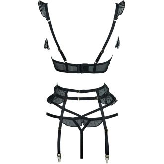 Women’s French Style Black Embroidered Lace 1/4 Cup Lingerie with Openable Design
