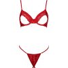 Valentine's Day Gift Sexy Underwire Open-Chest Heart Lace Crotchless Thong Set Erotic