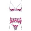 Fun Exposure Embroidered Push-Up Bra Set with Steel Rings & Open Thong