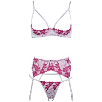 Fun Exposure Embroidered Push-Up Bra Set with Steel Rings & Open Thong