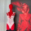 Sakura Pink Diamond Chain Lace Cutout Backless Jumpsuit for Women