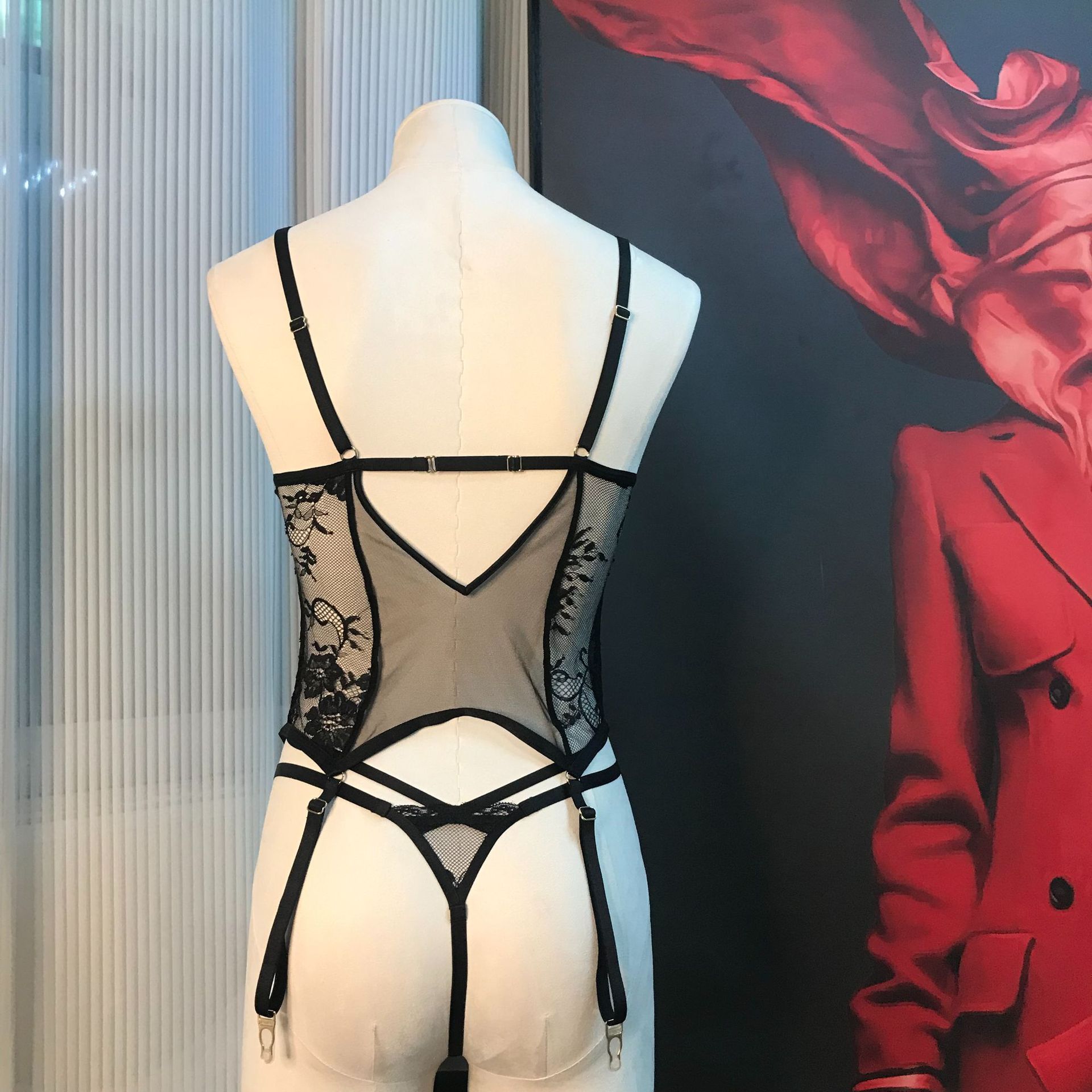 Sexy Lace Garter Thong Shapewear with Steel Ring - Image 4