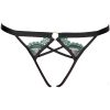 Delicate Green Embroidery Black Mesh Triangle Cup Thong Suit with Diamond Chain Neck