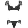 Bella Lace Sleeve Microfiber Thong Bra Set for Women