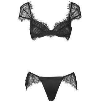Bella Lace Sleeve Microfiber Thong Bra Set for Women