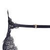Women's Black Elastic Lace Deep V Halter Backless Jumpsuit with Open Crotch
