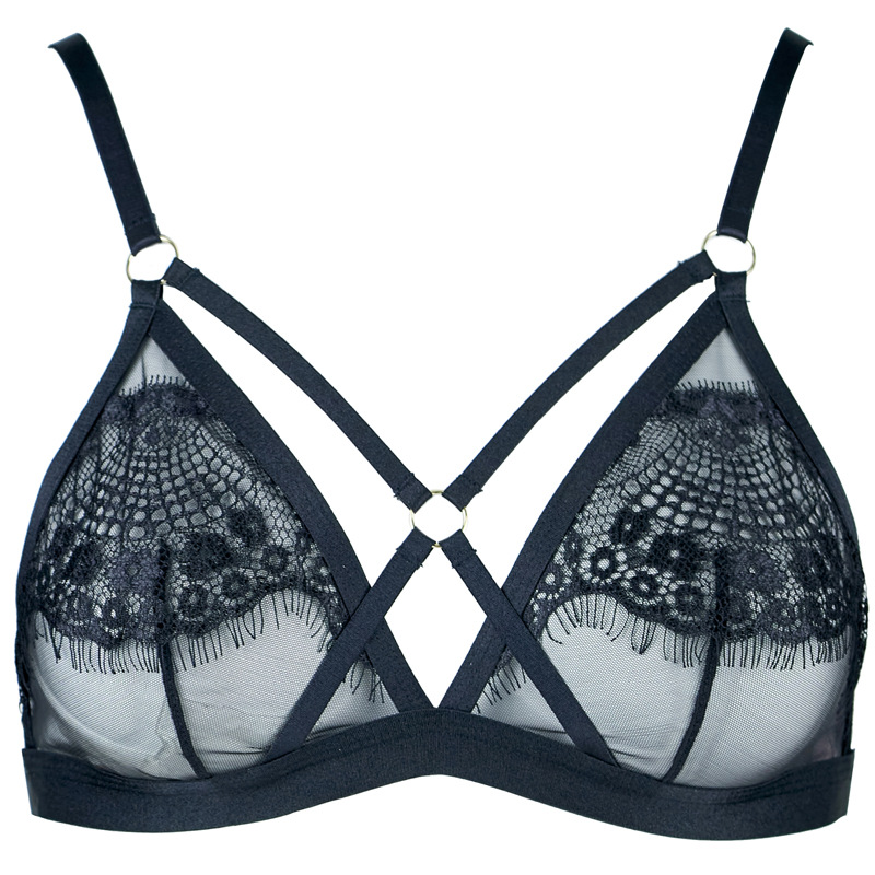 Sexy Eyelash Lace Triangle Cup Mesh Pajama Charm Suit - Image 2