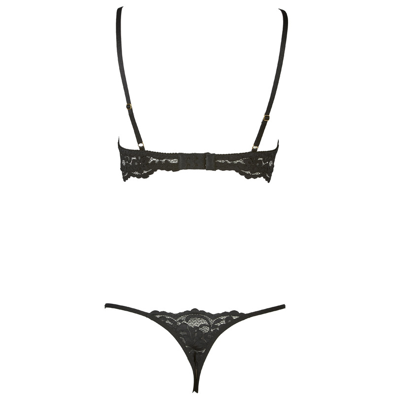 Black Lace Hollow-out Bra & Open Crotch Panty Set - Sexy Lingerie Sling Underwear for Women - Image 4