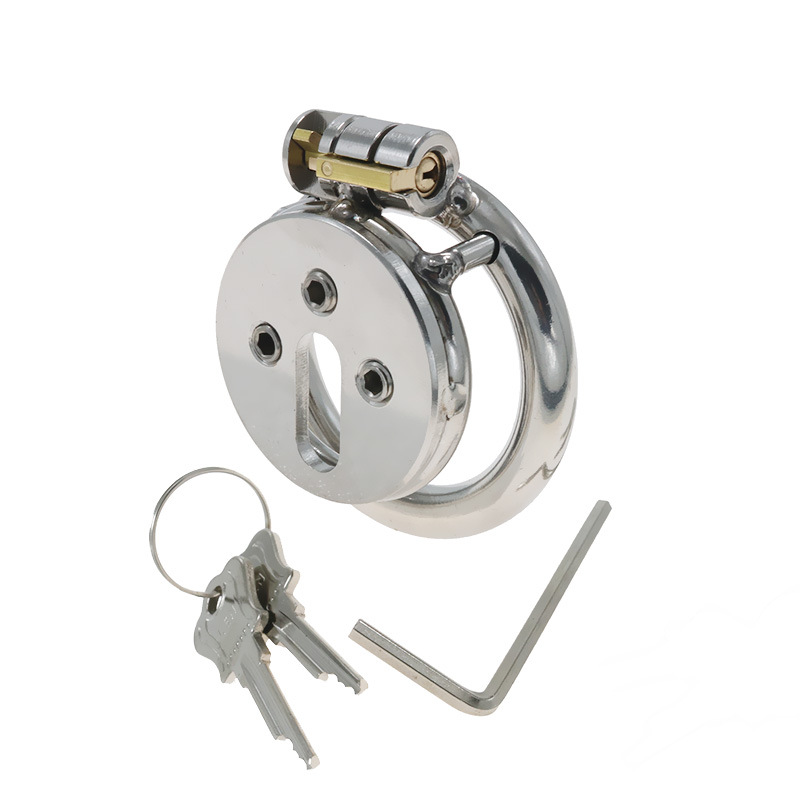 Stainless Steel Flat Chastity Lock Cage for Men - Image 4