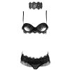 Ruffled Tulle Lace Bra & Panty Set with Eye Mask