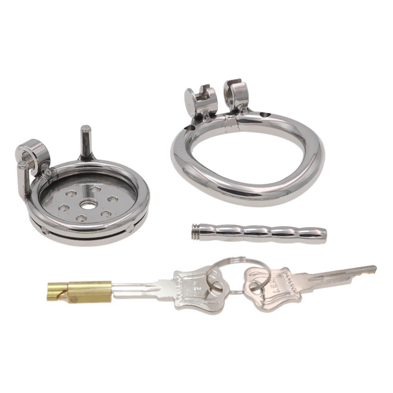 Stainless Steel Mini Chastity Cage for Men - Flat Head Short Lock for Discreet Wear