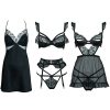 Black Heart Embroidered Mesh Satin Nightgown with Detachable Bra