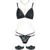 Black Mesh Sheer Embroidered Lingerie Set for Women - Sexy Waist-Cinching Nightdress