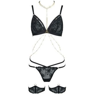 Black Mesh Sheer Embroidered Lingerie Set for Women – Sexy Waist-Cinching Nightdress