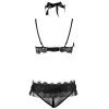 Ruffled Tulle Lace Bra & Panty Set with Eye Mask
