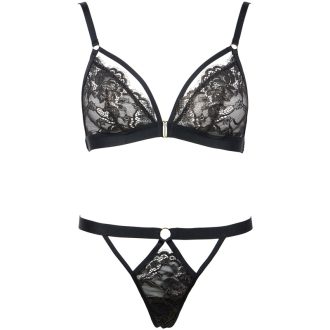 Ultra-Thin Gold Silk Lace Triangle Bra & Low-Waist T-Pants Set
