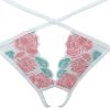White Rose Embroidered Mesh Steel Bracket Open Crotch Bra Set for Women
