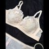 Laser Embroidered Wire-Free Breathable Cotton Bra Set with Thin Mesh Splicing