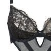 Sexy Black Lace Mesh Jumpsuit with Open Crotch and Hip Detail