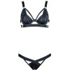 Matte Faux Leather Halter Bra & Thong Set with Adjustable Steel Ring and Leg Garter