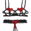 Small Chest AA Cup Sexy Underwear Open Set Chest Set Women's Sexy Lace Embroidered Daisy Hollow