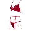 Luxury Velvet Lace French Bra & Briefs Set with Gold Chain Detail