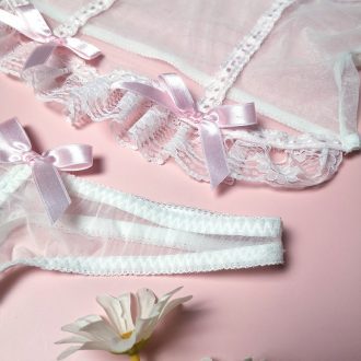 Pink Lace Mesh Perspective Bow Bra