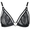 French Lace Jacquard Mesh Heart Buckle Triangle Cup Sexy Bra Bralette & Thong Set