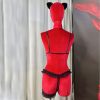 Cute Lace Bow Cat Ear Bra Set with Leg Loop