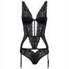 French Style Lace Perspective Sexy Bra Garter Belt Briefs Set