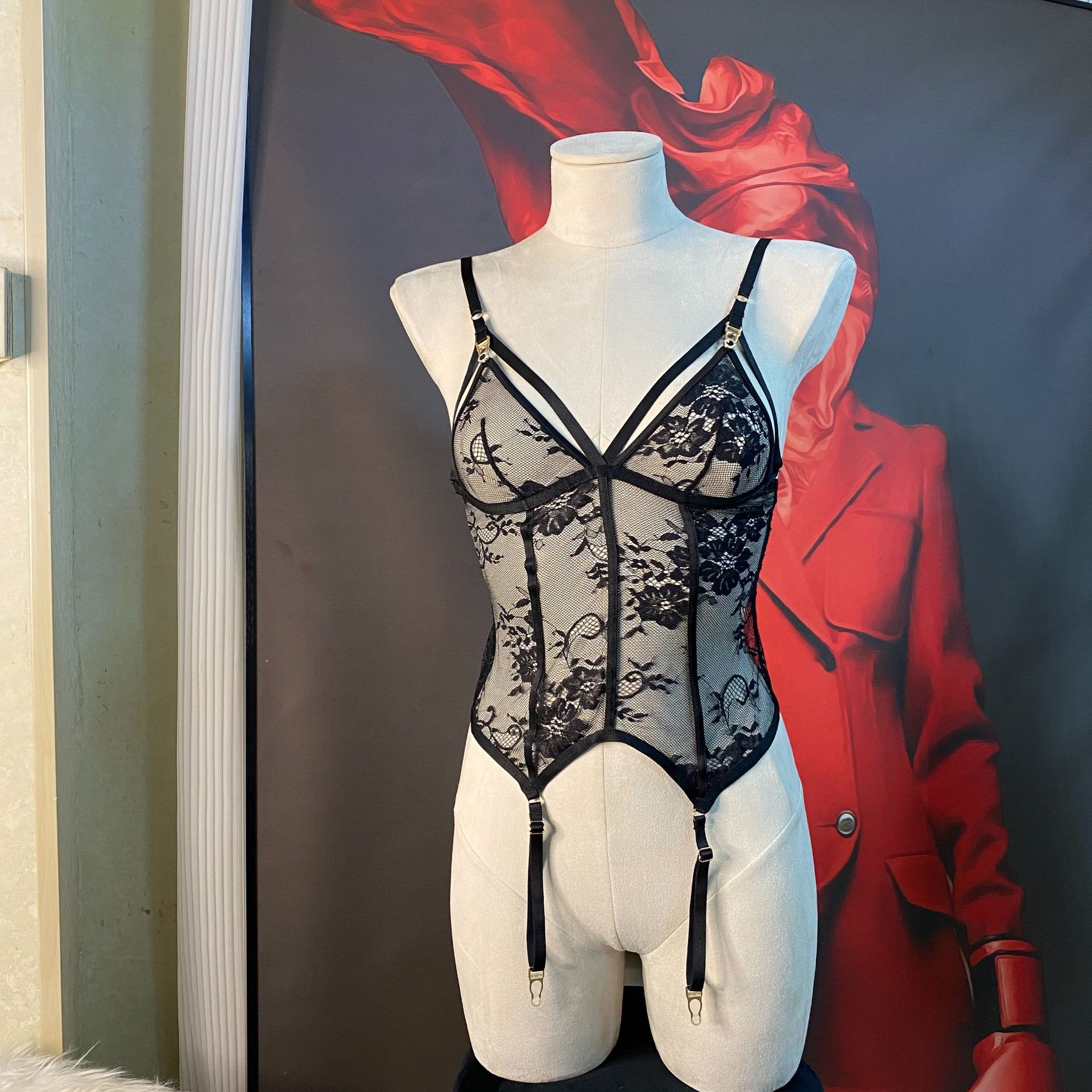 Sexy Lace Garter Thong Shapewear with Steel Ring - Image 6