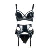 Sexy Patent Leather Micro Elastic Bra & Garter Belt Set