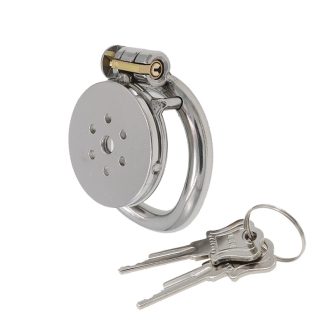 Funny Flat Plate Round Hole Male Chastity Lock Cage for Discreet Wear