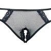 Women's Lace Trim Mesh Low-Rise Exfoliation Bra & Open Hip Panty Set