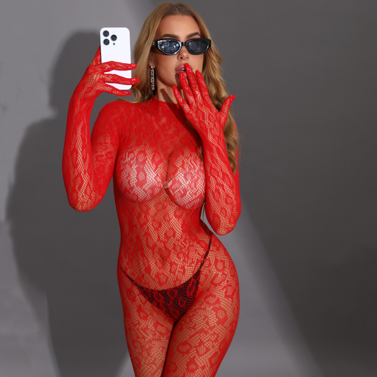 Sexy Fishnet Long Sleeve Bodysuit with Closed Crotch - Image 11