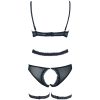Black Lace Trim Padded Underwire Bra & Thong Garter Set for Women