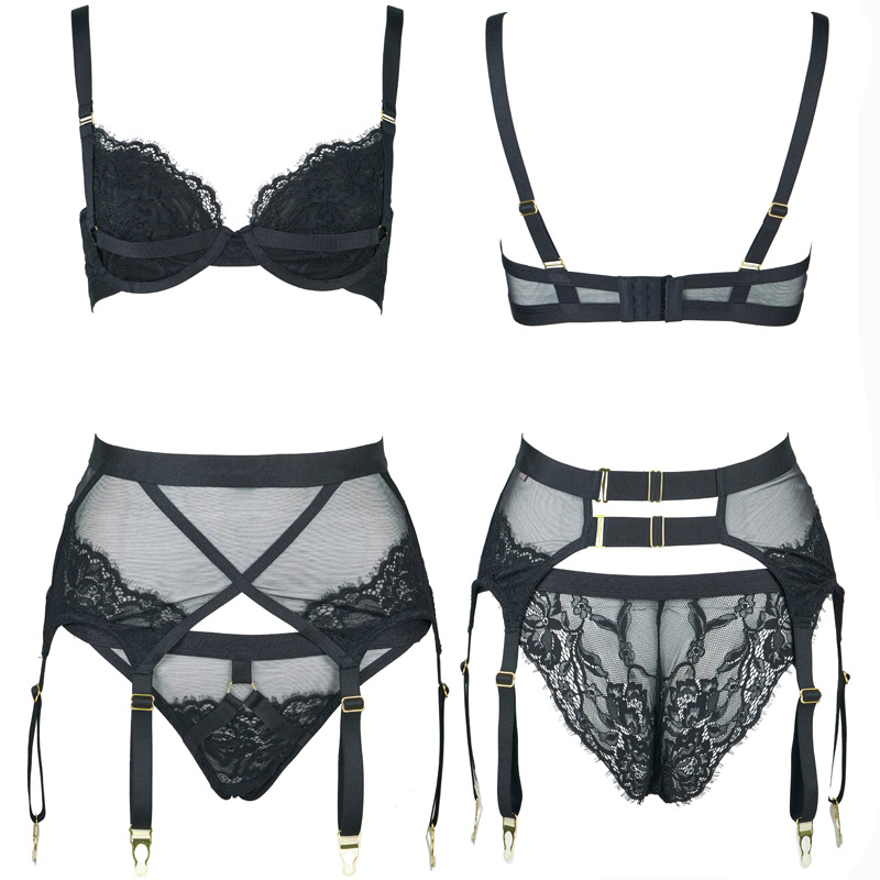 Lace Elastic Memory Wire Double Layer Micro Push-up Bra Set - Image 2