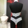 White Halter Lace Detachable Rhinestone Sexy Women's Jumpsuit Teddy