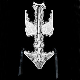 White Christmas Eyelash Lace Detachable Neck Collar Bra Set with Bow