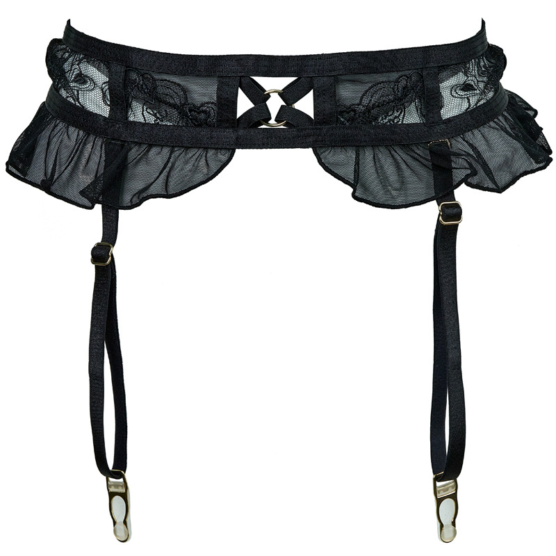 Black Heart Embroidered Mesh Satin Nightgown with Detachable Bra - Image 8