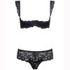 Lace Sleeve Sponge Bra & Panty Set with Black Stockings - Feminine Temptation